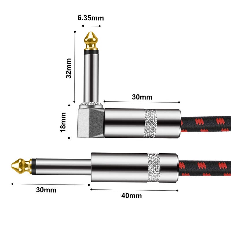 EastyGold Guitar Instrument Cable 10 Foot 1/4 inch Straight to Right Angle Noise Reduction Audio Cord 6.35 mm for Electric Guitar Bass Keyboard Drum Speaker Microphone 2 Pack - Image 4
